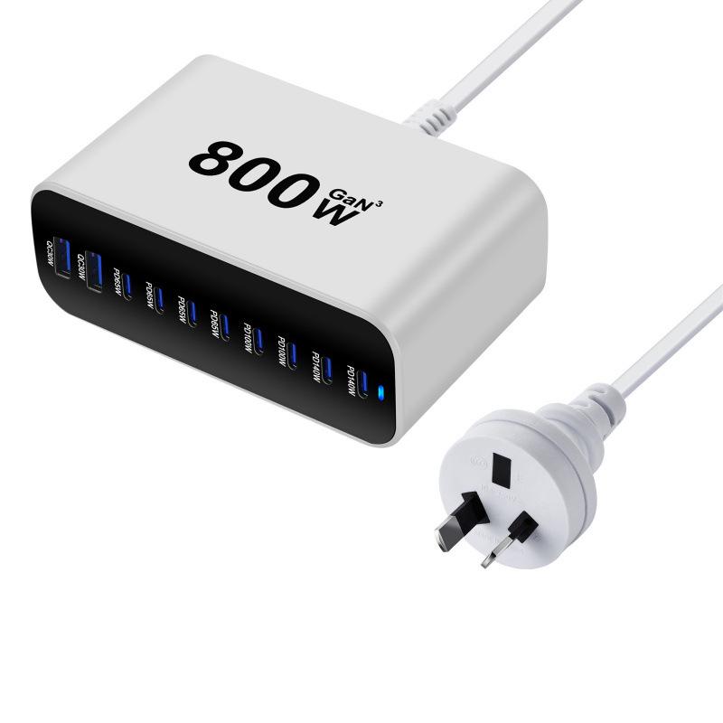 New Gallium Nitride 800W Multi-port PD Desktop Charger with AU Plug Adapter