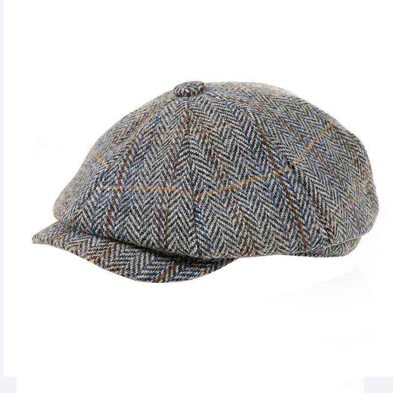 

Newsboy Hat 60% Wool Men Berets Grey Herringbone Flat Caps Women British Painters Hat Autumn Winter hats Octagonal Cap BJM42 M 56-58CM серый