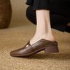 New women's fashion single shoes solid color foot cover two shoes low heel one pedal four seasons wear small leather shoes casual square heel