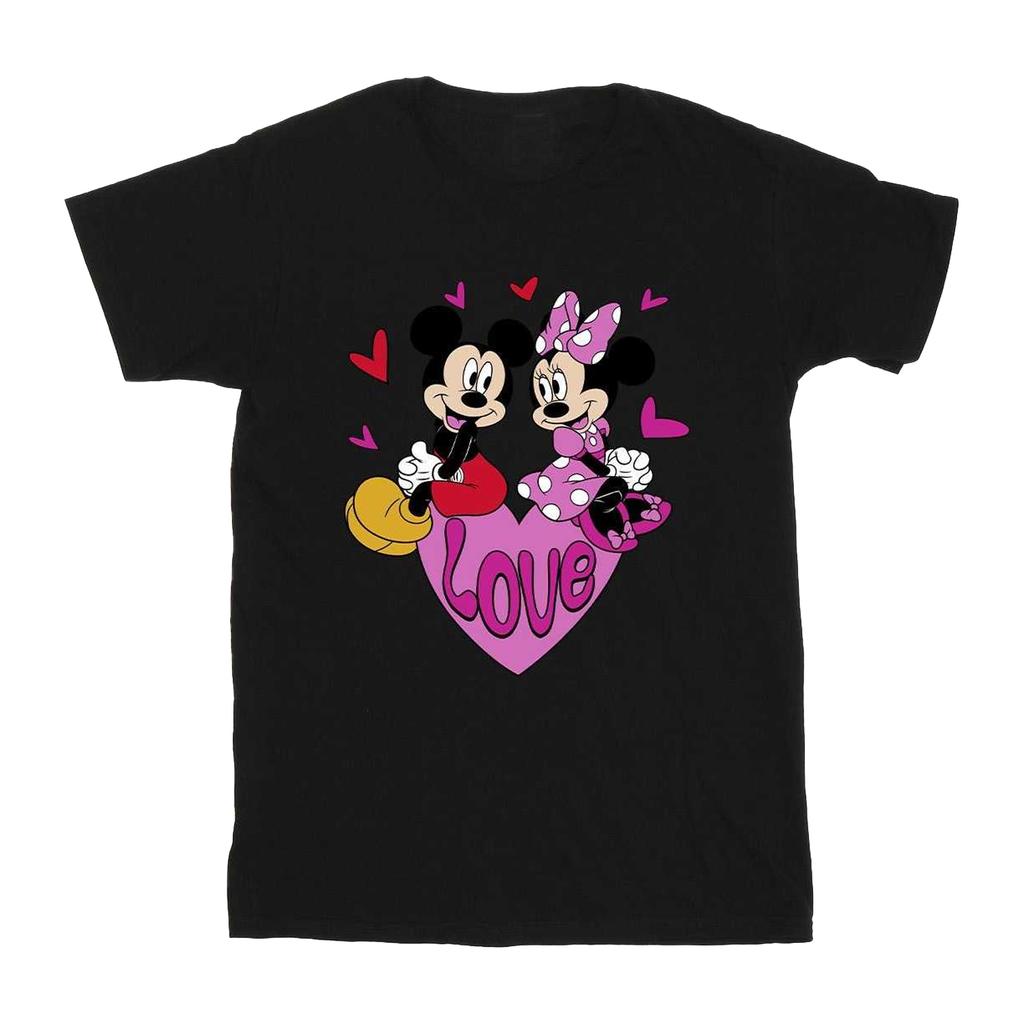 Disney Mens Love Mickey & Minnie Mouse Hearts Cotton T-Shirt