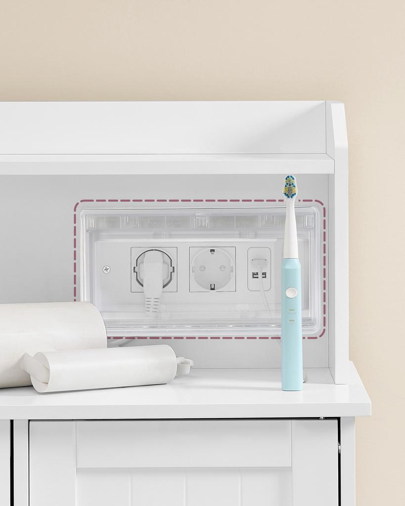 VASAGLE Mobile da Bagno Autoportante con Porta Multipresa Cassetti Mobile per Carta Igienica Mobile da Toilette Mensole Regolabili 30 x 60 x 100 cm Cloud