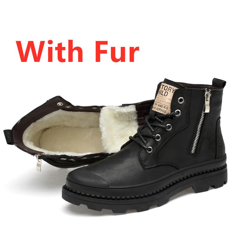 Newest Luxury Mens Snow Boots Genuine Leather Punk Shoes Winter Warm Plush Motorcycle Male Footwear Military Tactical Boots For Man