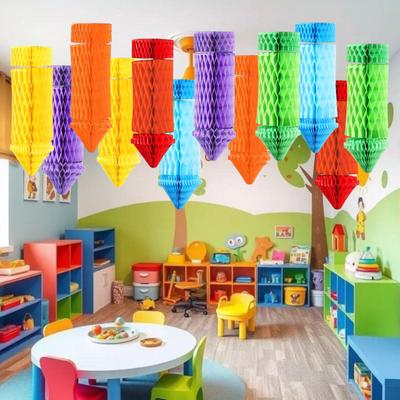 Yousheng Crayon Pencil Hanging Honeycomb Decoration Welcome Back To School Hanging Crayon Honeycomb for First Day of School Classroom Ceiling Decor