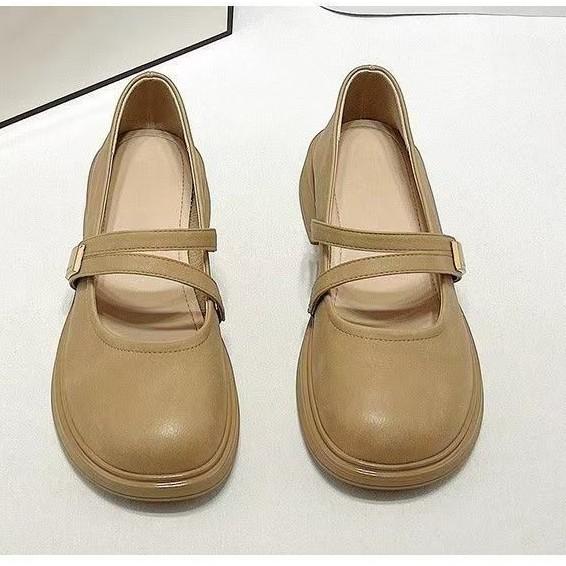 

2025 spring and summer new with skirt French light mouth low heel thick heel soft sole small leather shoes women s Mary Jane women s shoes single s 40 хаки