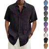 Men's Short Sleeve Button Down Shirt Lightweight Linen Blend Casual Loose Fit Summer Top with V Neck Collar