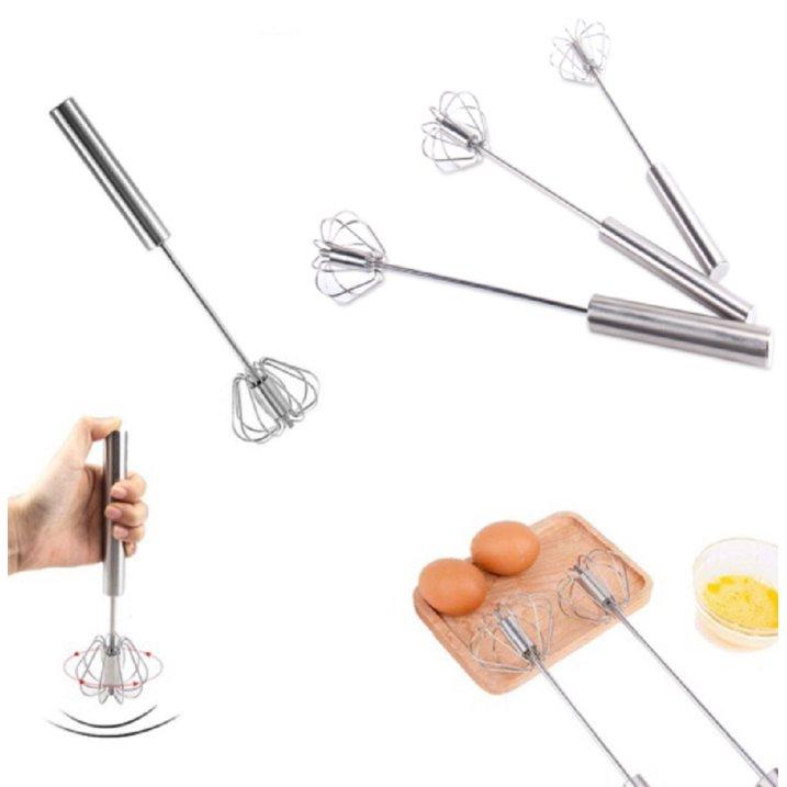 Semi-Automatic Stainless Steel Egg Whisk - Easy Hand Push Egg Beater ,  Mixer For Kitchen Use