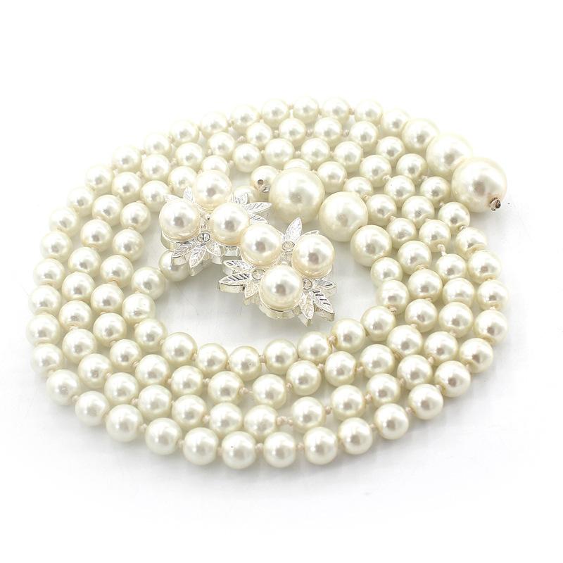 Mei Mary Women's korean style sweet bow dress with pearl waist chain - ladies' fashion decorative slim belt