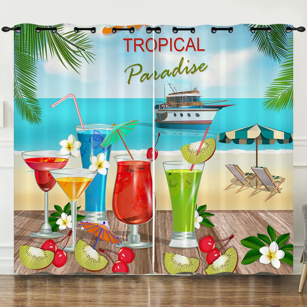 Zasłony Ocean Plaża Wakacje Ilustracja 3D Cyfrowy Druk Zasłona zaciemniająca Przelotki
