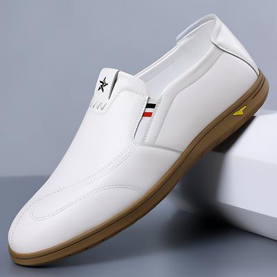 Men's Shoes Spring New Breathable White One-pedal Doudou Shoes Men's Casual Leather Shoes Leather Soft-soled Non-slip Shoes