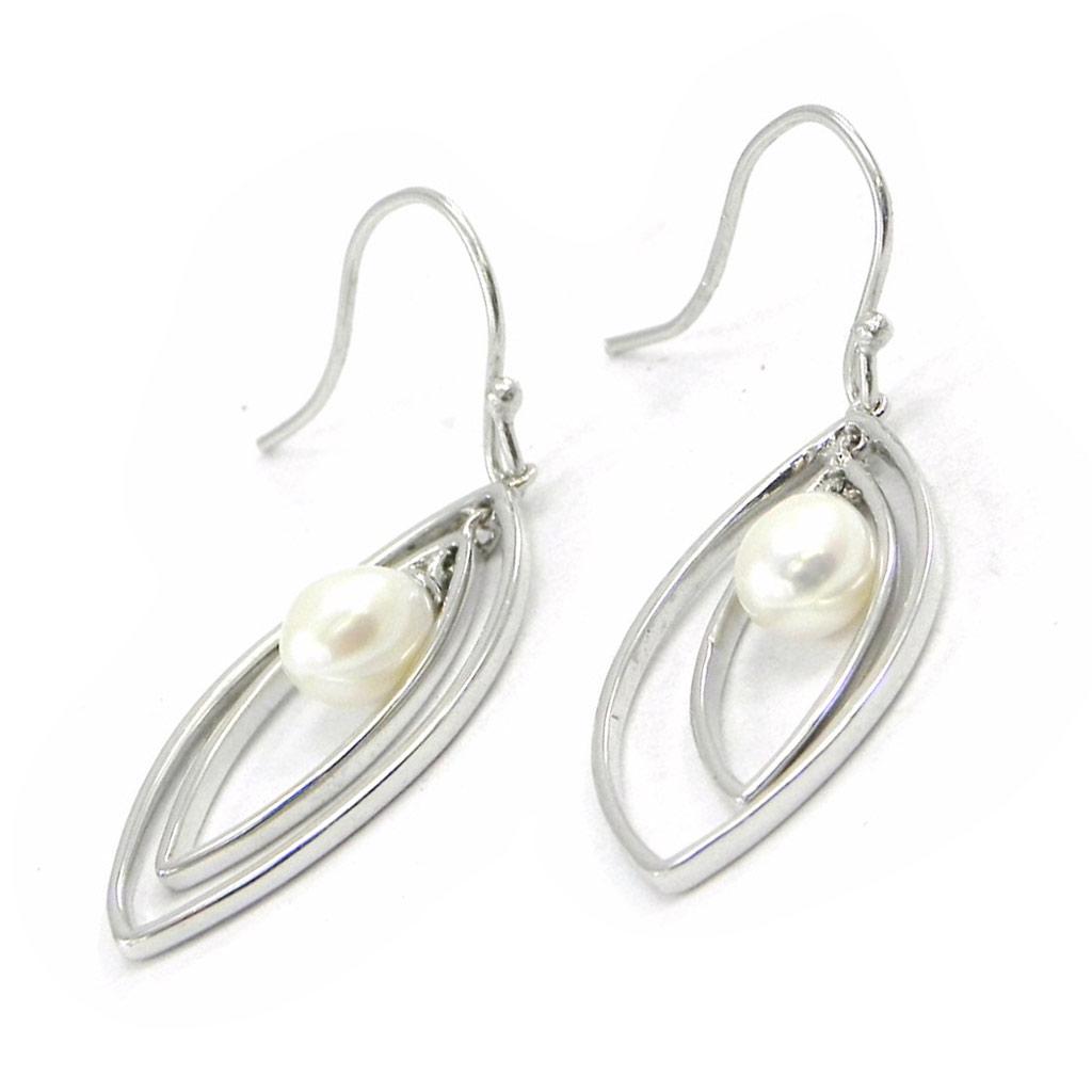 Les Trésors De Lily [I3630] - Boucles Argent 'Perla' blanc argenté (rhodié) - 25x13 mm