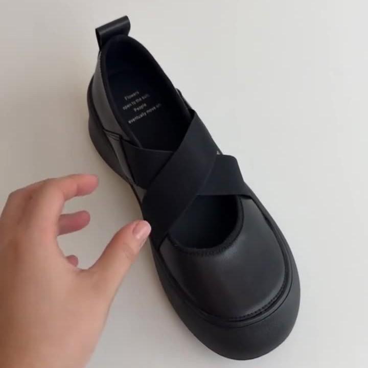 Sheepskin version~ platform sports cross strap Mary Jane small leather shoes round head ballet shoes women's shallow mouth retro single shoes