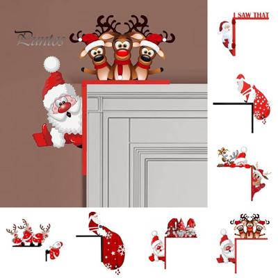 Decorazione d'angolo per porta di Natale, in legno rustico, Babbo Natale, alce, gnomo, elfo, sinistra e destra, cornice per porta, bordo porta d'ingresso, decorazione per le feste