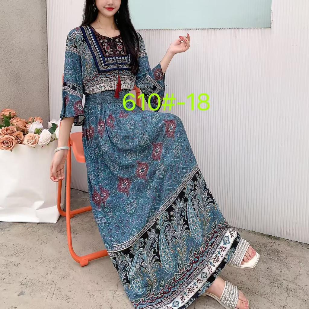 Island Vacation Skirt Xishuangbanna Travel Wear Cotton and Silk Floral Dress Xia Bohemian Skirt