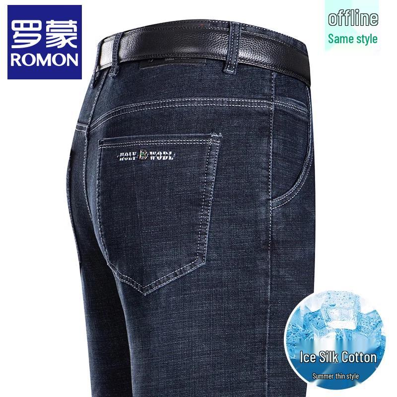 

Luomeng Men s Ice Silk Loose Straight Business Casual Jeans 32