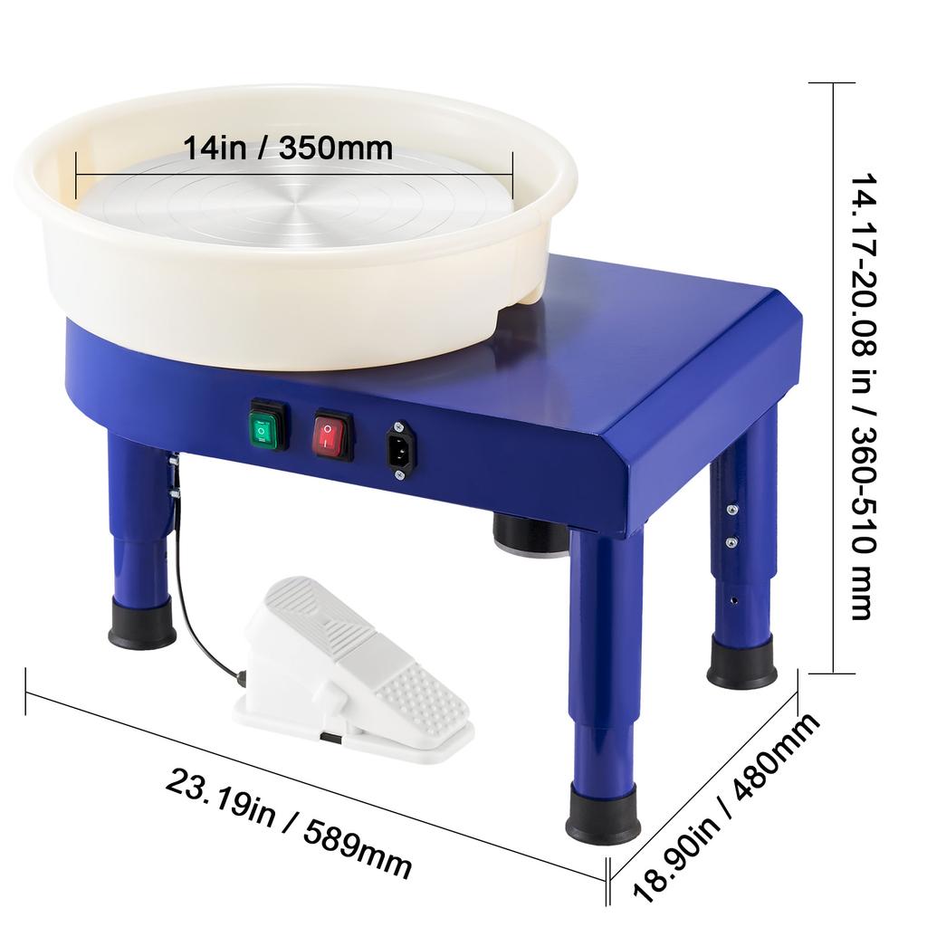 SucceBuy Pottery Wheel Ceramic Wheel Forming Machine Speed Adjustable Foot Pedal Adjustable Lift Leg Detachable Basin for Craft