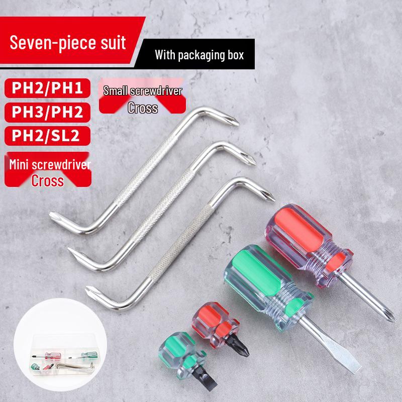 Compact Mini Two-Way Screwdriver: Short Handle, Interchangeable Phillips, Slotted, Torx Heads