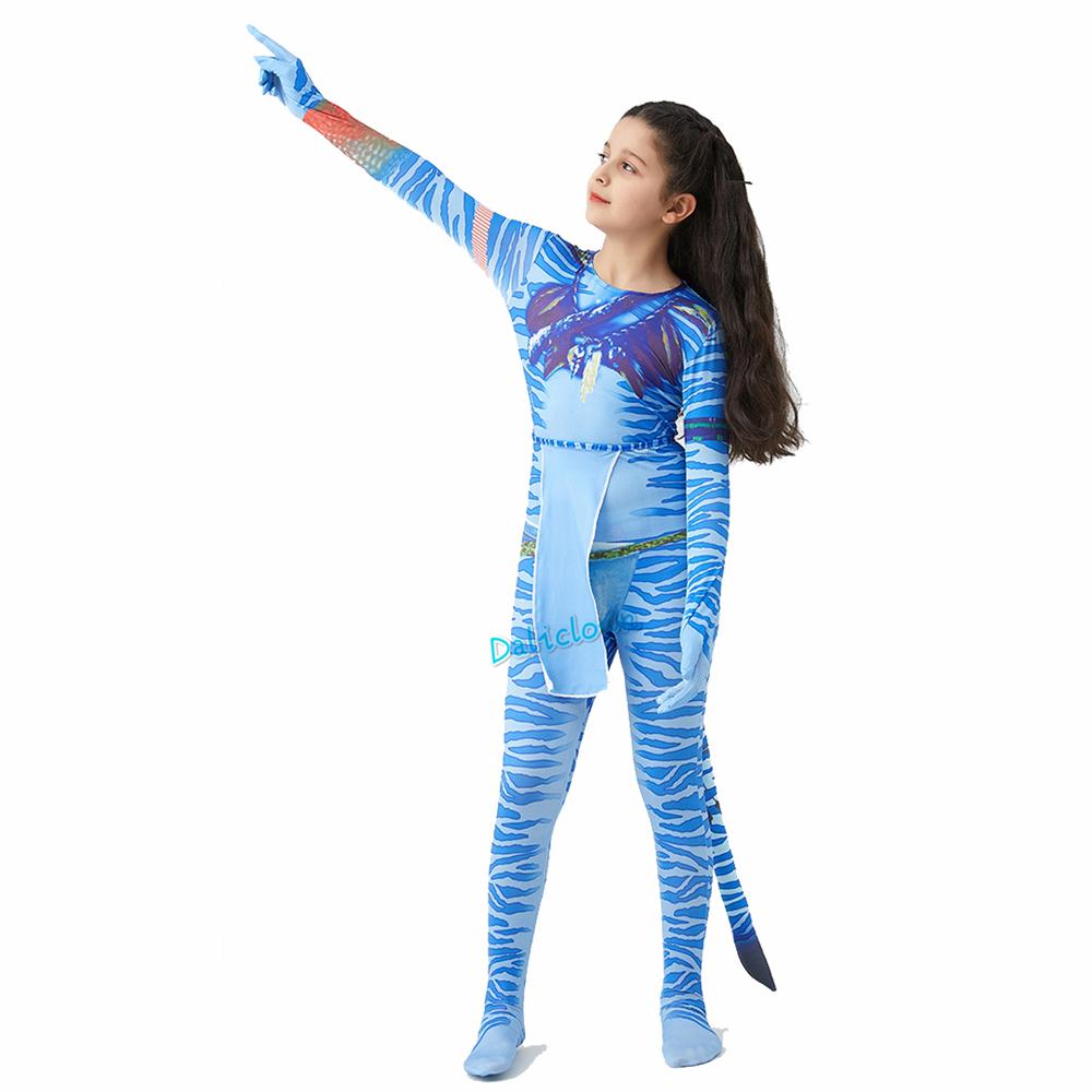 Avatar Halloween Kostuum Voor Kinderen Meisjes Jongen Avatar The Way of Water Staart Bodysuit Cosplay Buitenaards Kostuum Verjaardagsfeest Kleding Kids L 130cm&Avatar Costume white