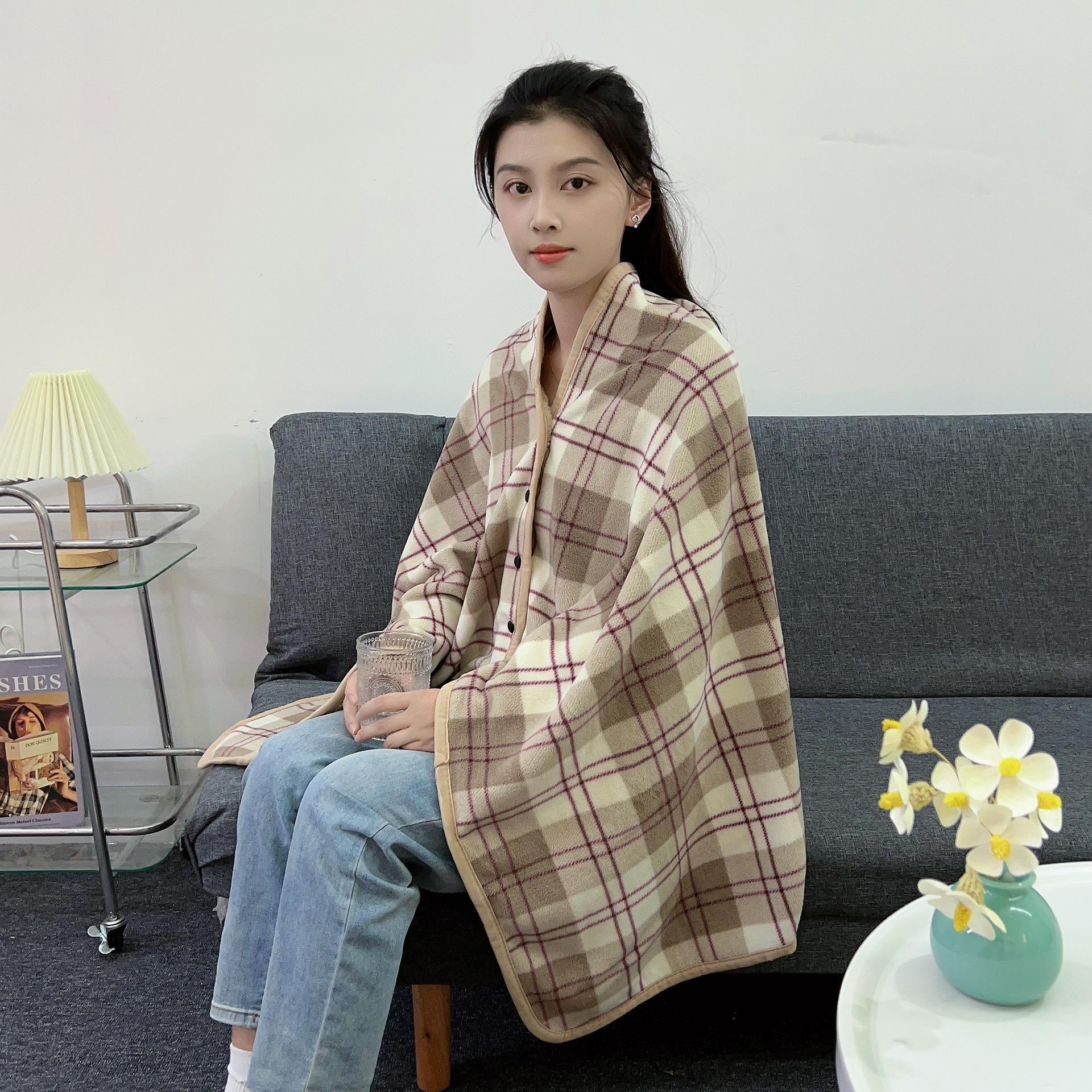 

New Fall/Winter Blue Check Shoulder Wrap: Multifunctional, Extra Thick, Warm Shawl, Blanket, and Nap Cape. 80x135cm ~400g