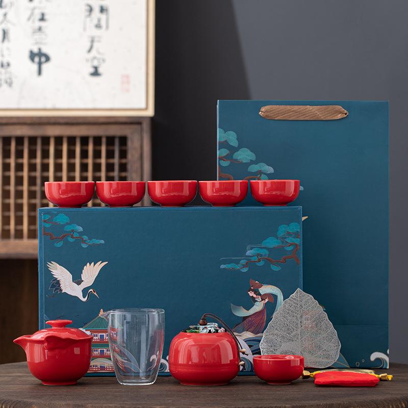 Retro Guochaofeng Kung Fu Ceramic Tea Set Gift Box Company Opens with Gifts To Give Customers Thank You Gifts