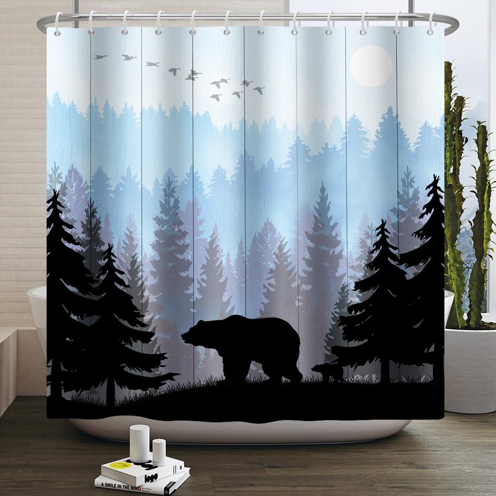 Rlsgjlkjk Forest Animals Shower Curtain Jungle Trees Plant Wildlife Bird Bear Fox Deer Modern Minimalist Bathroom Shower Curtain