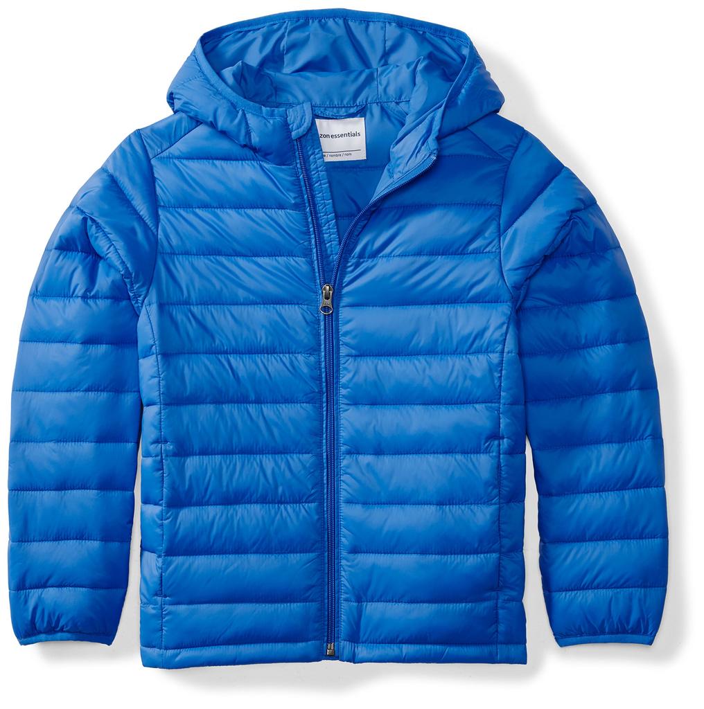 Amazon Essentials Waterproof Hooded Puffer Sizes Boys' Lightweight, Packable, Coat, Blue, 105-110