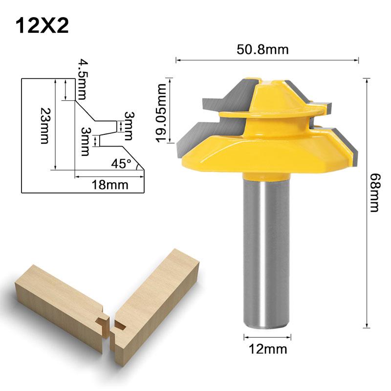 1/3 st Lock Mitre 45 Graden Lijmverbinding Frezen Lijmverbinding Set Houtbewerking cutter Tenon Cutter voor Houtbewerking Gereedschap 12mm 1/2 inch Schacht