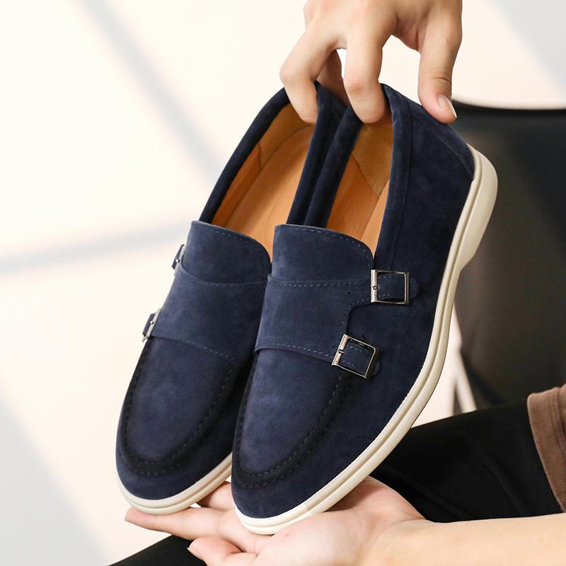 Fashion Fashion Brand Men's Comfortable Pointed Suede Casual Leather Shoes for Spring New Men's Breathable Non Slip Soft Soled Loafers