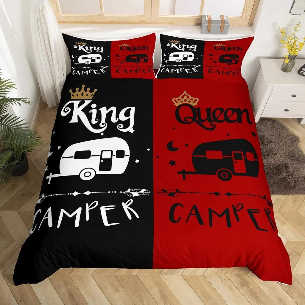 Happy Camping Duvet Set Retro Style Bedding Set Three-Piece Set