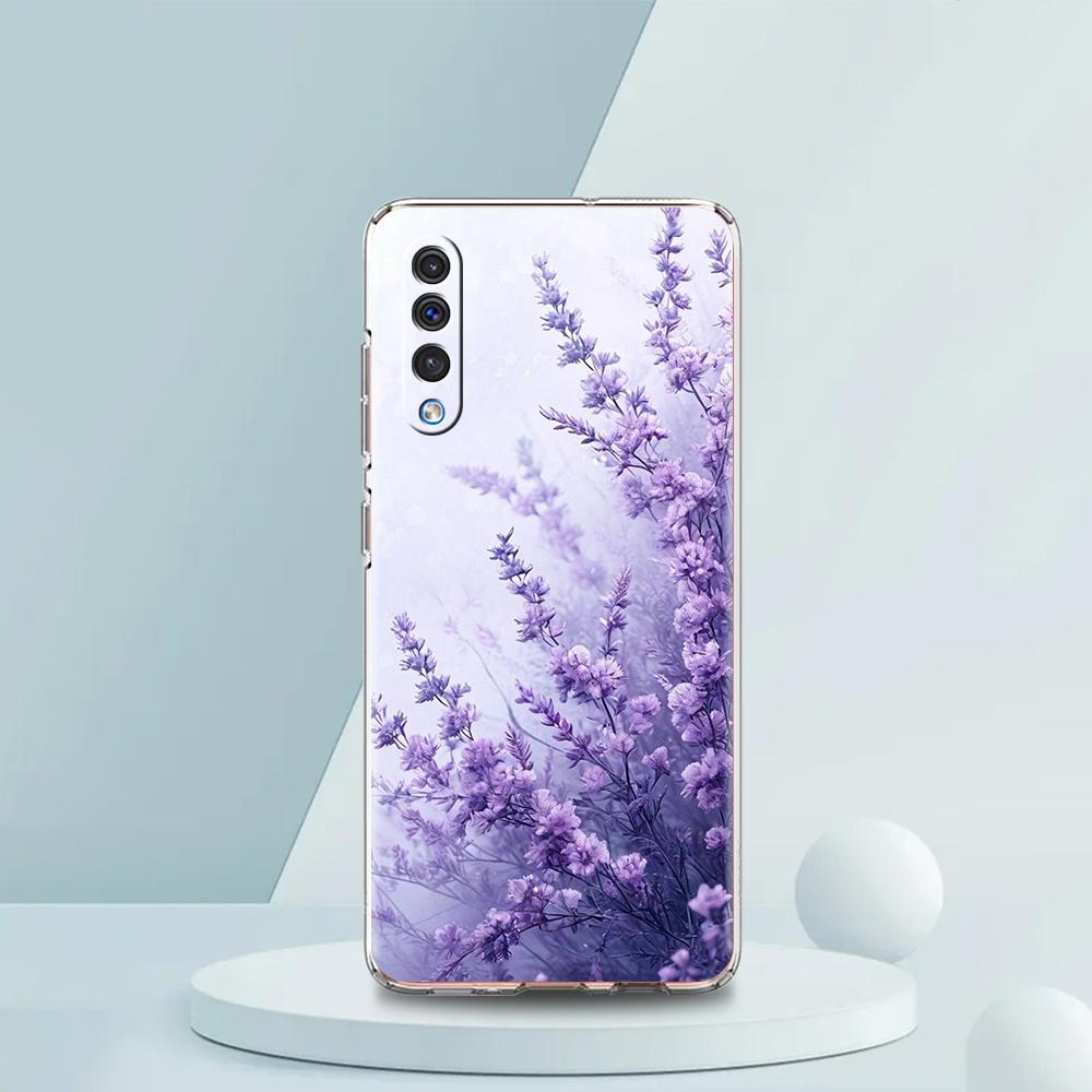 Transparent Phone Case for Samsung Galaxy A16 A14 A12 A22 A24 A42 A02 A03S A06 A20 A30 A40 Soft TPU Cover Lavender Pattern Capas