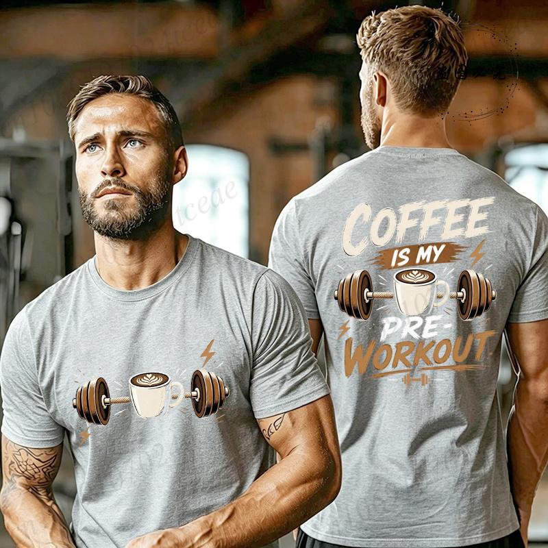 Coffee Is My Preworkout Double Sided Print T Shirt Unisex Unisex Gym Short Sleeve Tee Coffee Graphic Fitness Workout Casual Tops
