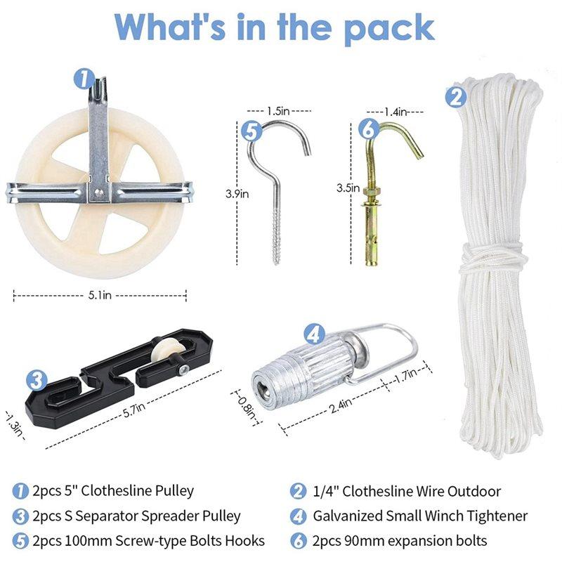 A96I-Nylon Clothesline Pulley Kit, 150Ft Polyester Clothes Line Rope Outdoor Heavy Duty Clothesline Kit