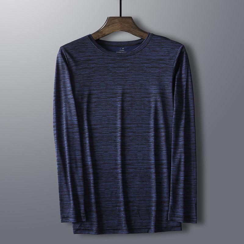 

Men s Clothing Loose Long Sleeve Straight Pullovers Solid Color Comfortable Simplicity Round Neck Quick Dry Elasticity T-Shirts 8XL темно-синього кольору