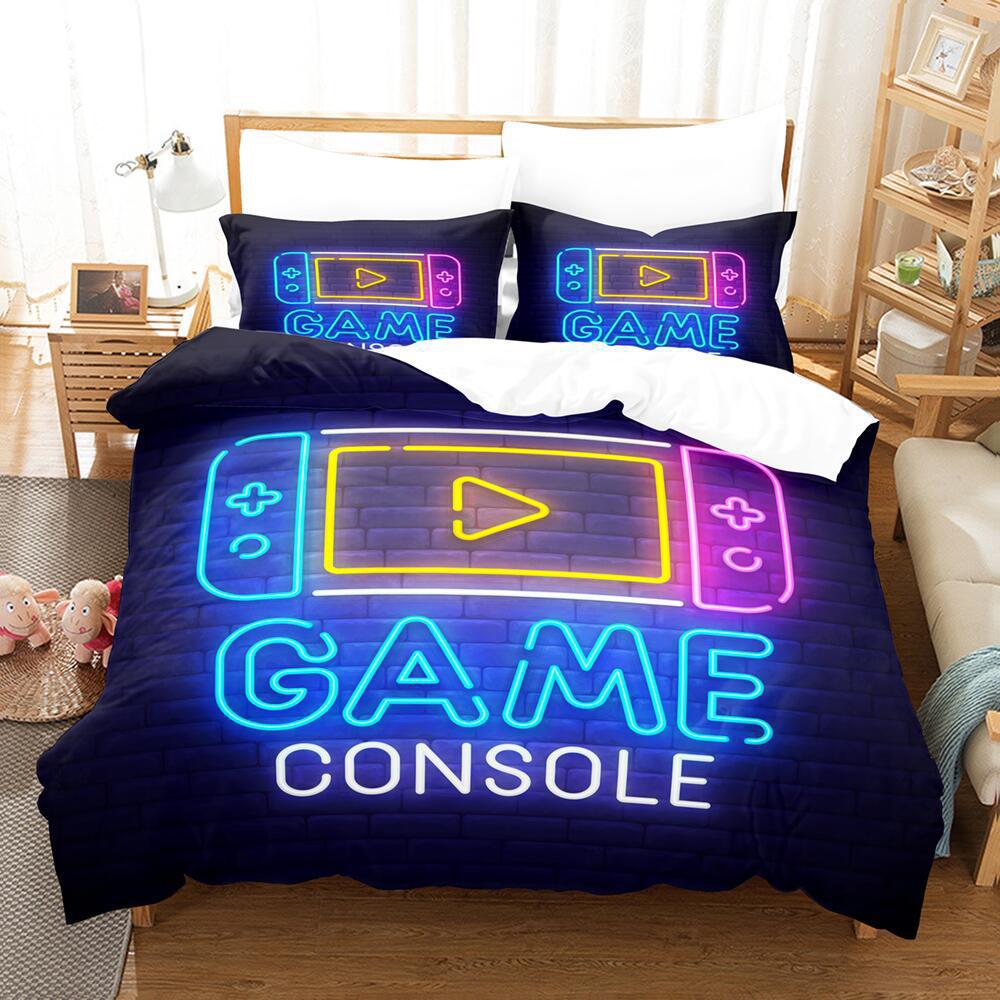 Cartoon Animation Digital Printing Keyboard Gamepad Bedding Three-Piece Microfiber Polyester Cotton Duvet