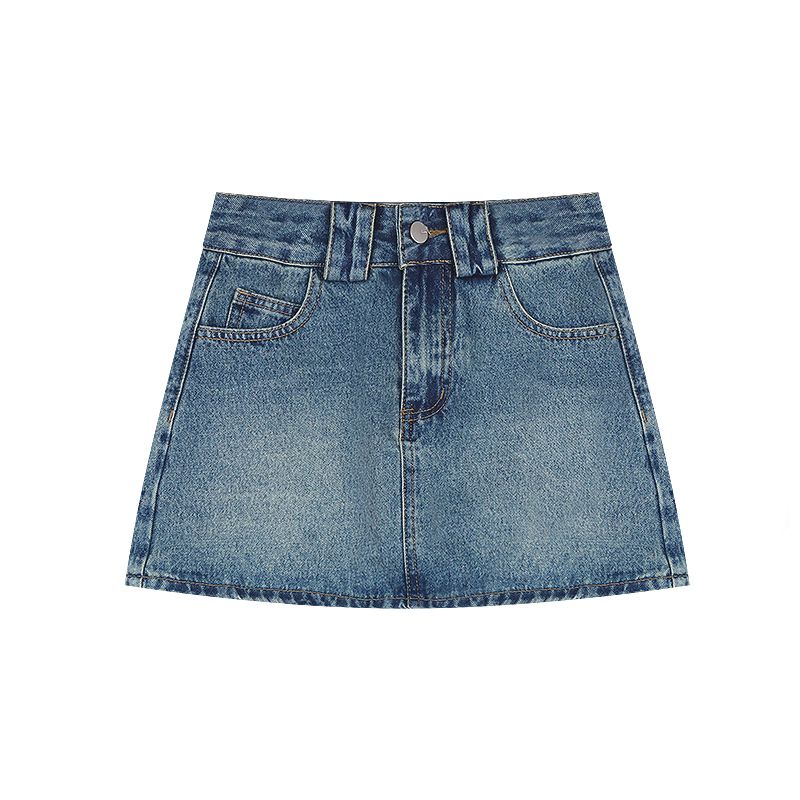 

Retro Washed Distressed Summer Fashion Tape Denim Skirt Blue XL