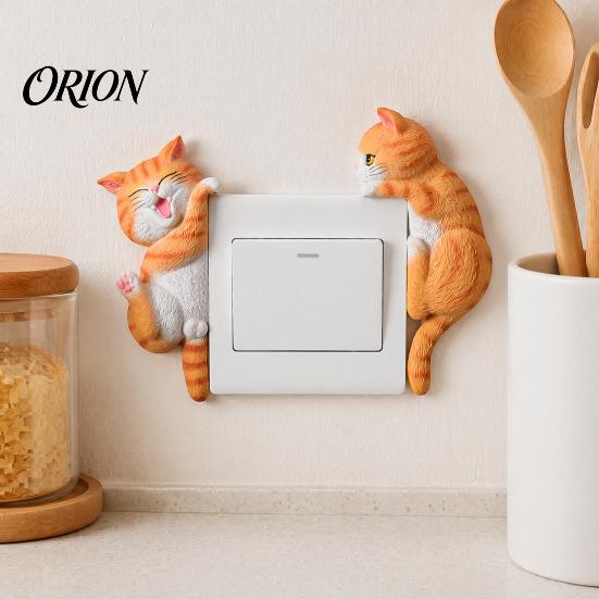 Unique Home Interior Accents 3D Cat Light Switch Sticker, Decorative Resin Wall Plate Cover, Cute Animal Double Socket Guard Stickers, Peel And Stick
