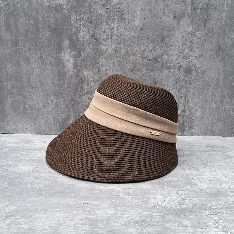 25 French Big-Brimmed Straw Hat Women'S Summer Beach Vacation Travel Sunscreen Sunshade Bucket Hat Foldable