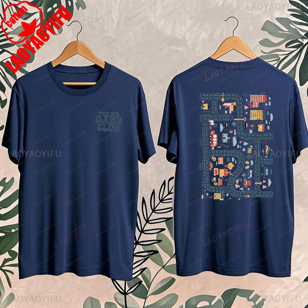 Fathers Day Mens Graphic T Shirts Tired Dads Club Funny Play Cars on Back Graphic Cotton Casual Daily Wear Dad Gift for Him