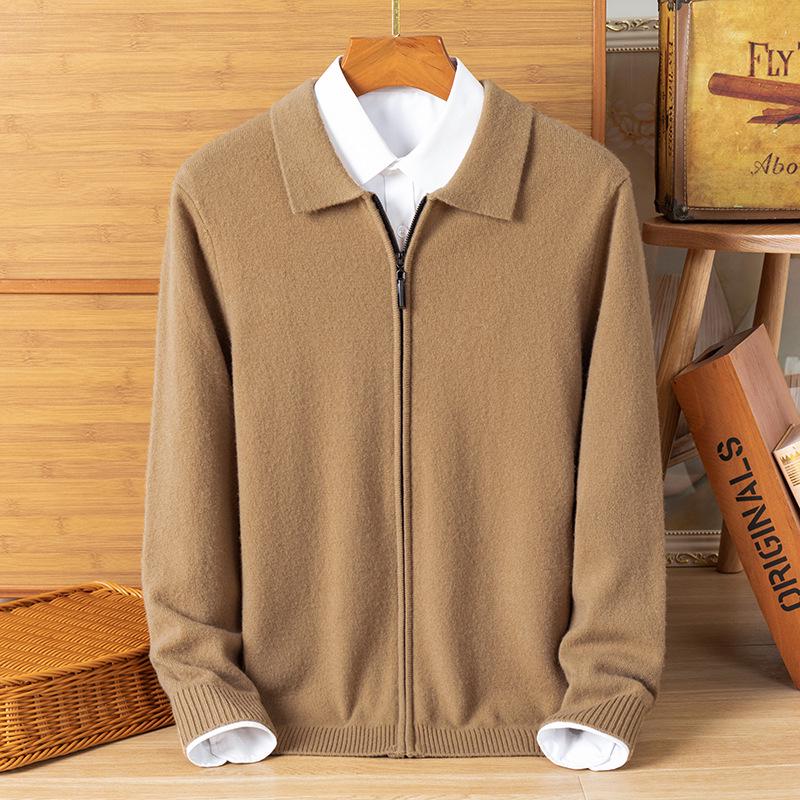 Men's Plus Size Trendy Turn-Down Collar Wool Cardigan Jacket – Casual Knitwear Fleece for Autumn/Winter