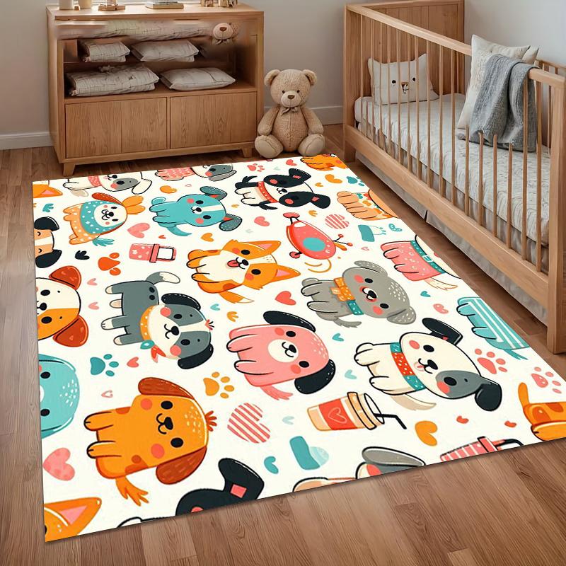 Cute Cartoon Dog Print Non Slip Area Rug Soft Washable Entryway Floor Mat for Living Room Bedroom Kids Room Decor Accessories