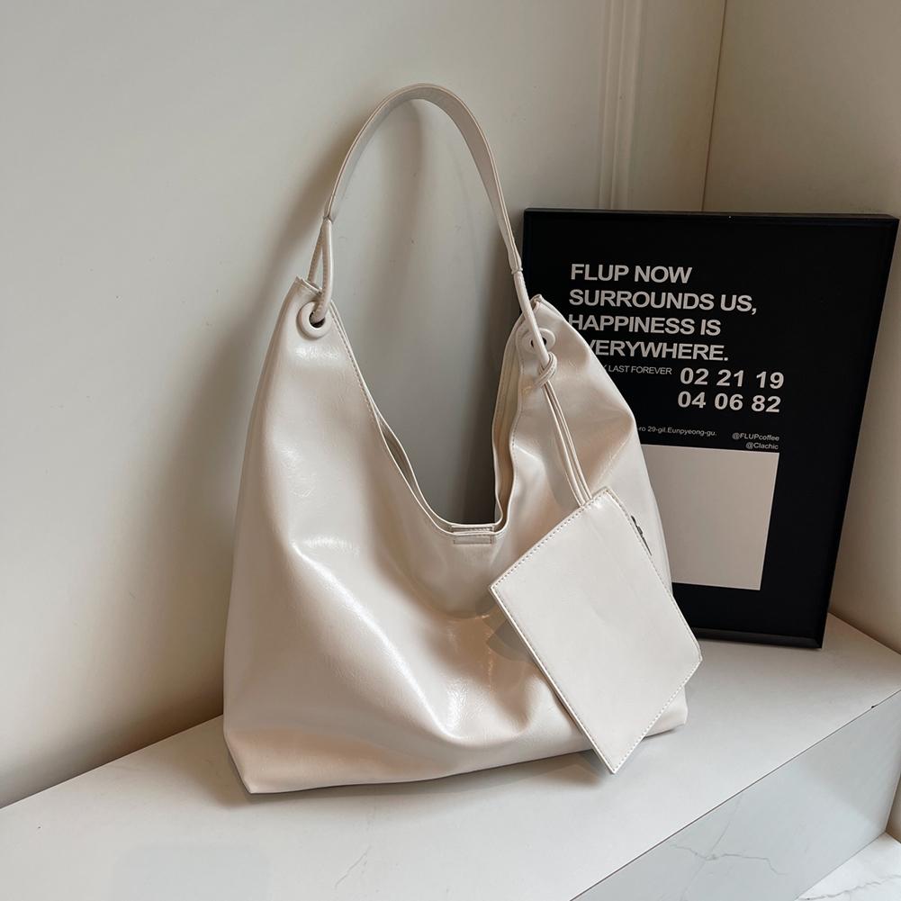 

Женская полиуретановая сумка через плечо, веганская кожаная сумка-тоут, большая вместимость, ретро сумка через плечо, ручная сумка с маленьким кошельком, модная сумка-шоппер белый