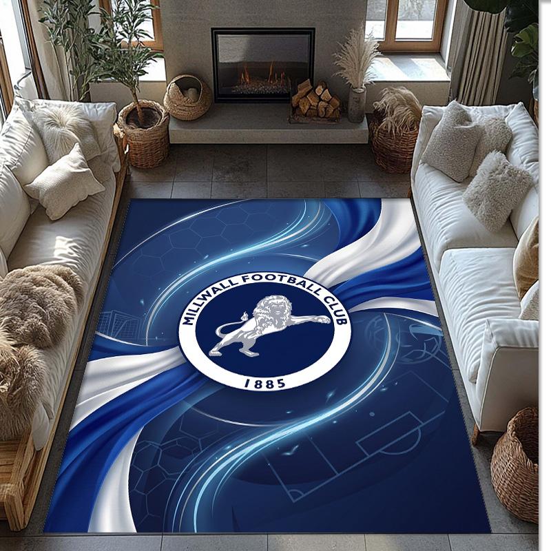 Millwall Football Print Crystal Velvet Rug, Comfortable Water Absorbent Non Slip Indoor Floor Carpet
