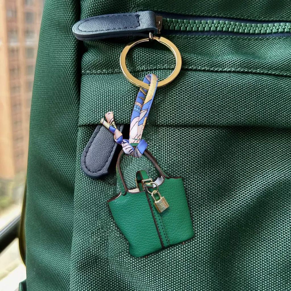 Cute Basket Bag Pendant Highgrade Leather Car Keychain Pendant Cute Creative Pendant