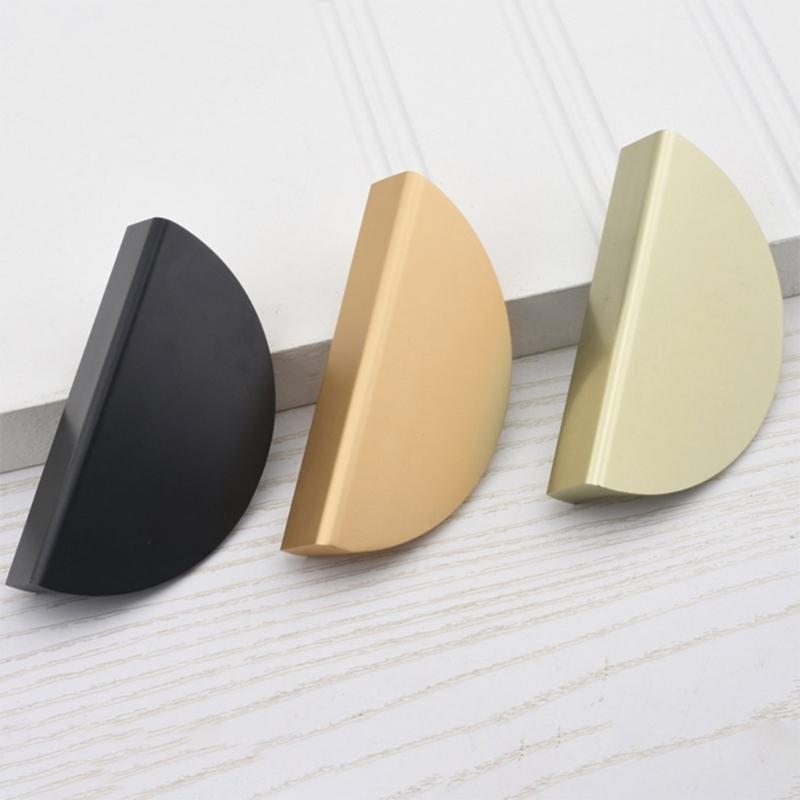 1PC Wardrobe Door Pulls Furniture Drawer Knob Handle Aluminum Alloy Pulling Half Moon Door Handle Cupboard Shoe Cabinet