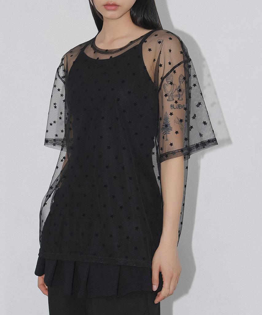 CHICKS Star Mesh Oversized Short Sleeve Tee Black