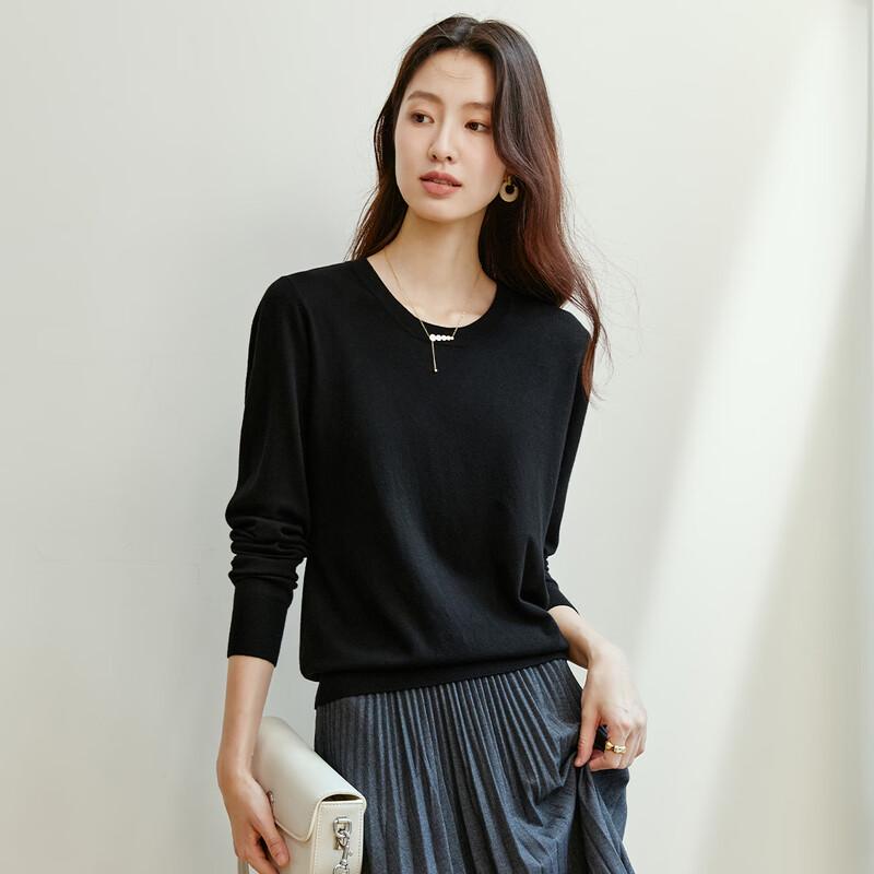 Carbammi Women's Round Neck Long Sleeve Short Knit Pullover Top