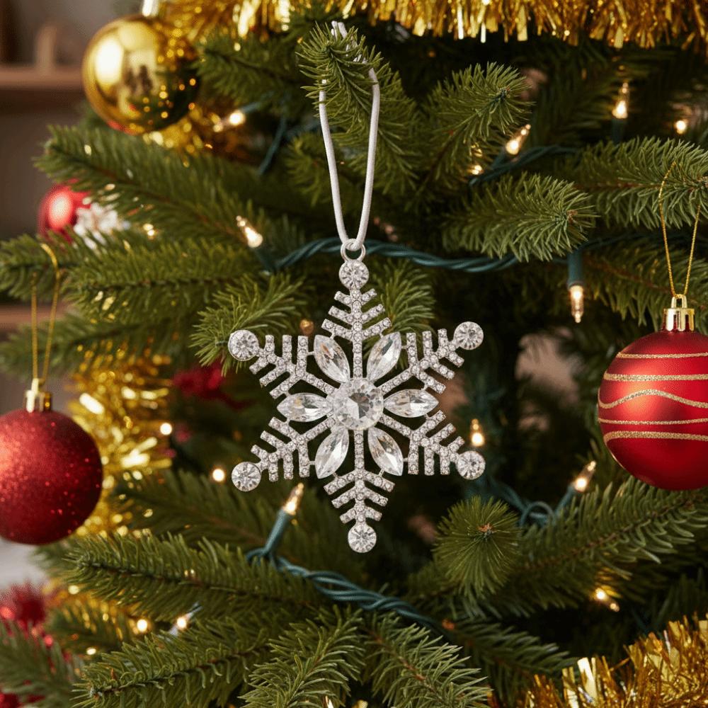 Metal Christmas Snowflake Pendant Super Shiny Rhinestone Christmas Tree Pendant Hanging Xmas Decorative Snowflake For Home