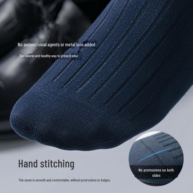 Men's Double Needle Breathable and Sweat-Absorbent Socks for Spring and Autumn - Solid Black Business and Sports Style