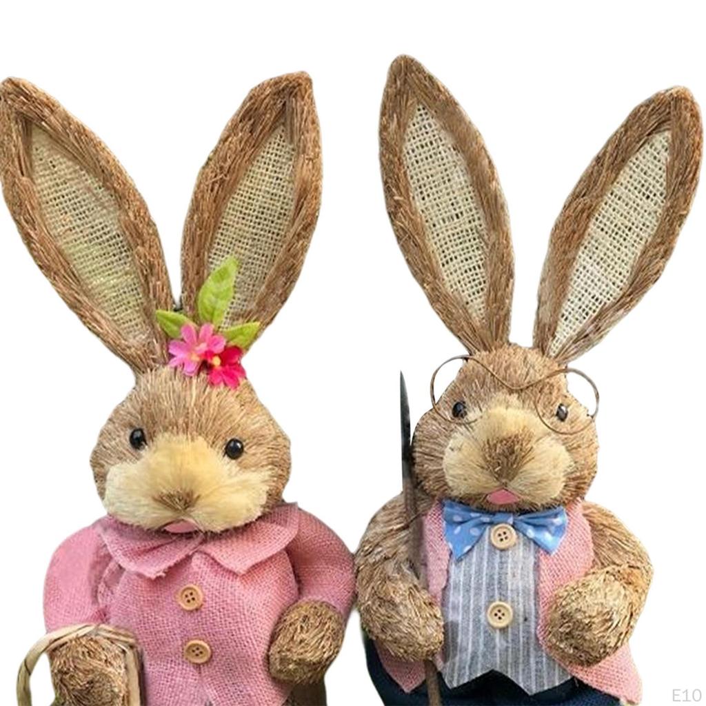 1 Pair Artificial Woven Figures Animal Model Sculpture Standing Statue Doll for Office Easter