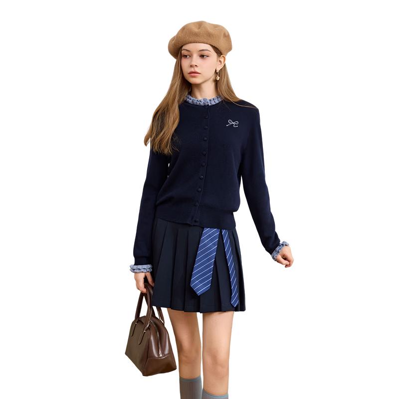 Xiangying Women s Wool Blend Ruffle Trim Knitted Cardigan S