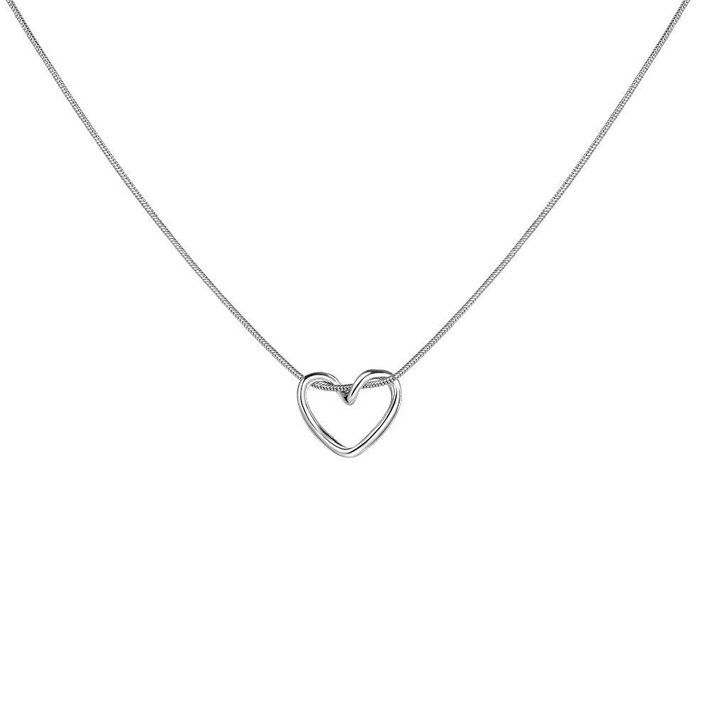Women's Heart Pendant Clavicle Necklace - Simple, Hollow, Heart-Shaped Design